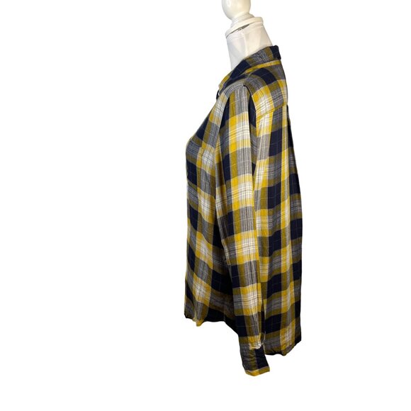 Banana Republic Factory Boyfriend Fit Button Down Size Medium Yellow Plaid - Picture 2 of 6